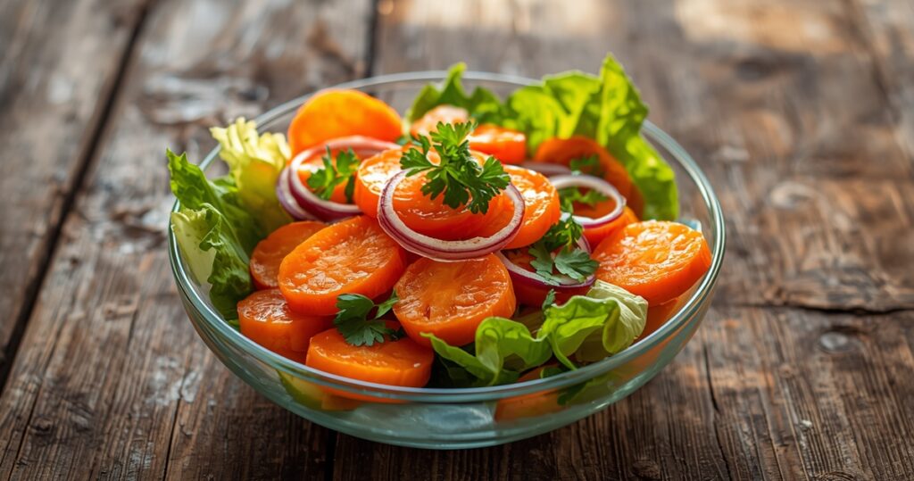 Sliced carrots in a salad bowl.