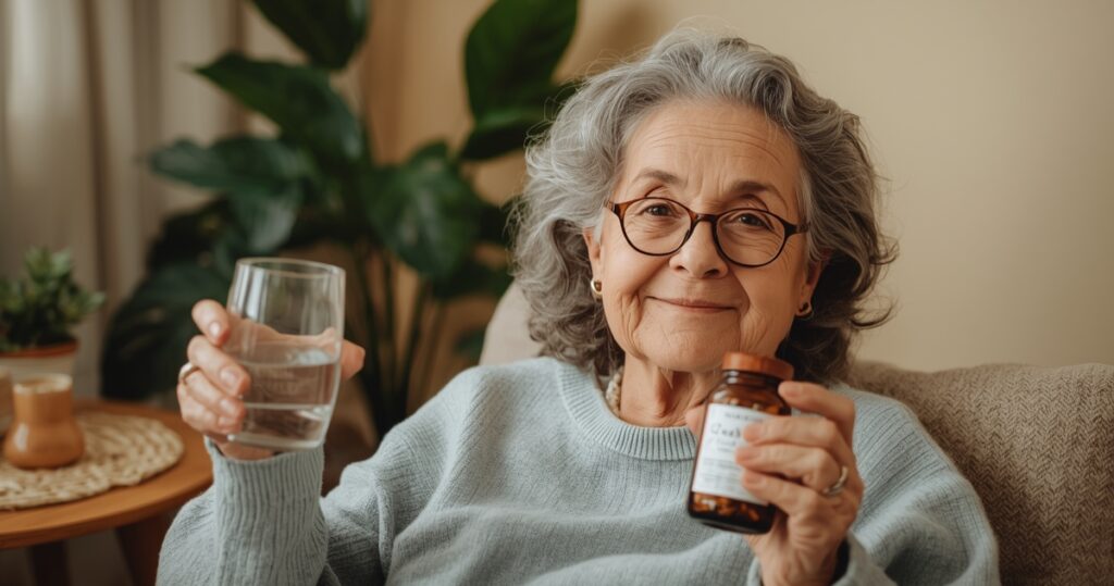 Senior taking natural supplements for joint pain relief”