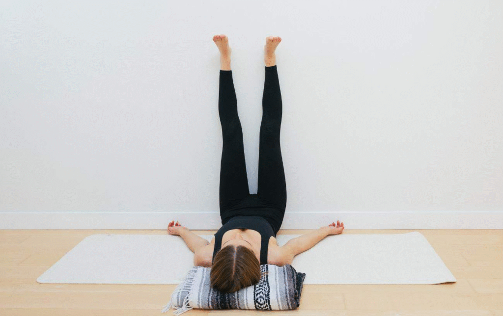“Legs up the wall pose for American office workers”
