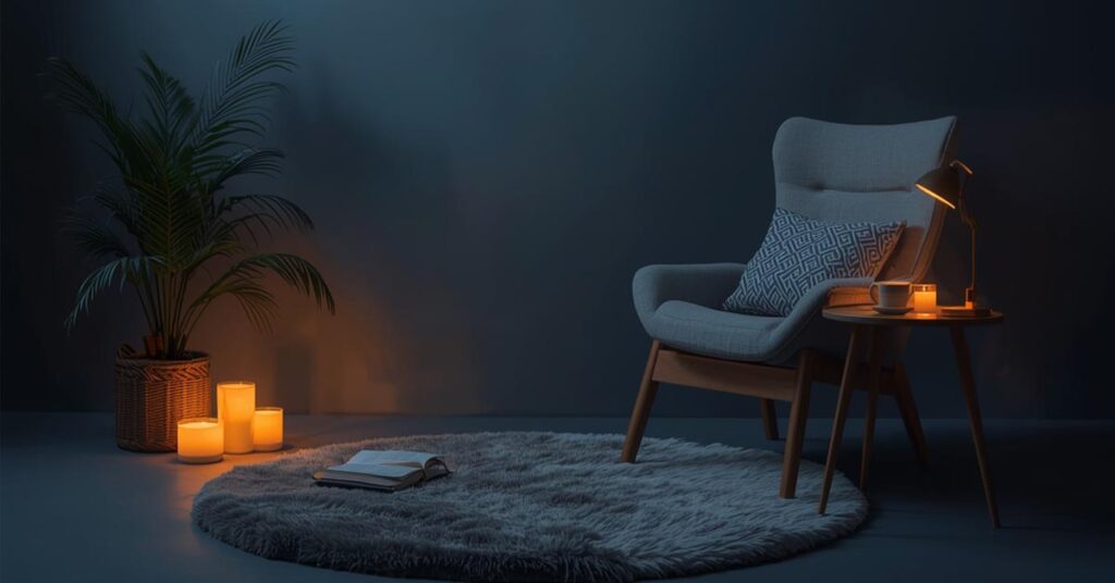 Peaceful night routine setup with dim lights and cozy ambience”