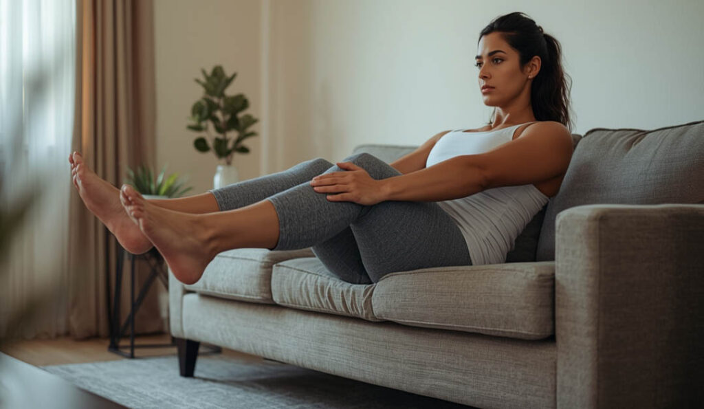 Hip thrust exercise using sofa at home”