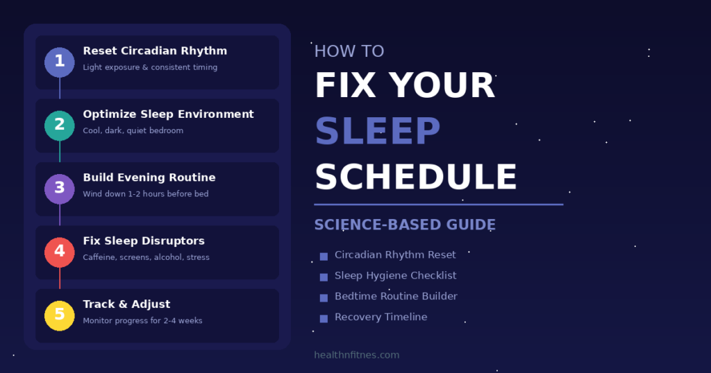 How to fix your sleep schedule in 5 steps reset circadian rhythm optimize environment build routine fix disruptors track and adjust science-based guide